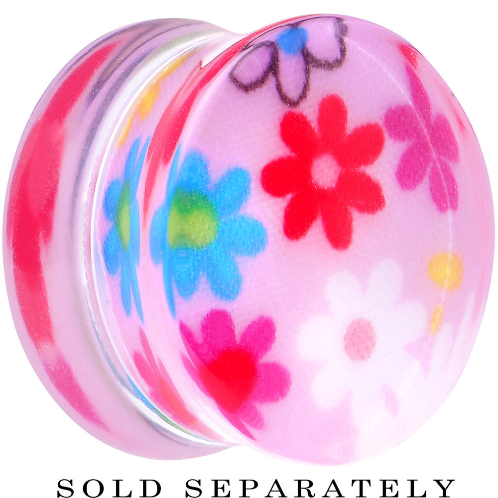 18mm Acrylic Pink Multicolored Flower Power Saddle Plug