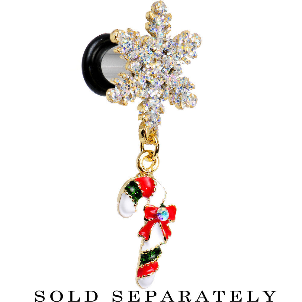 2G Snowflake and Candy Cane Christmas Single Flare Dangle Plug