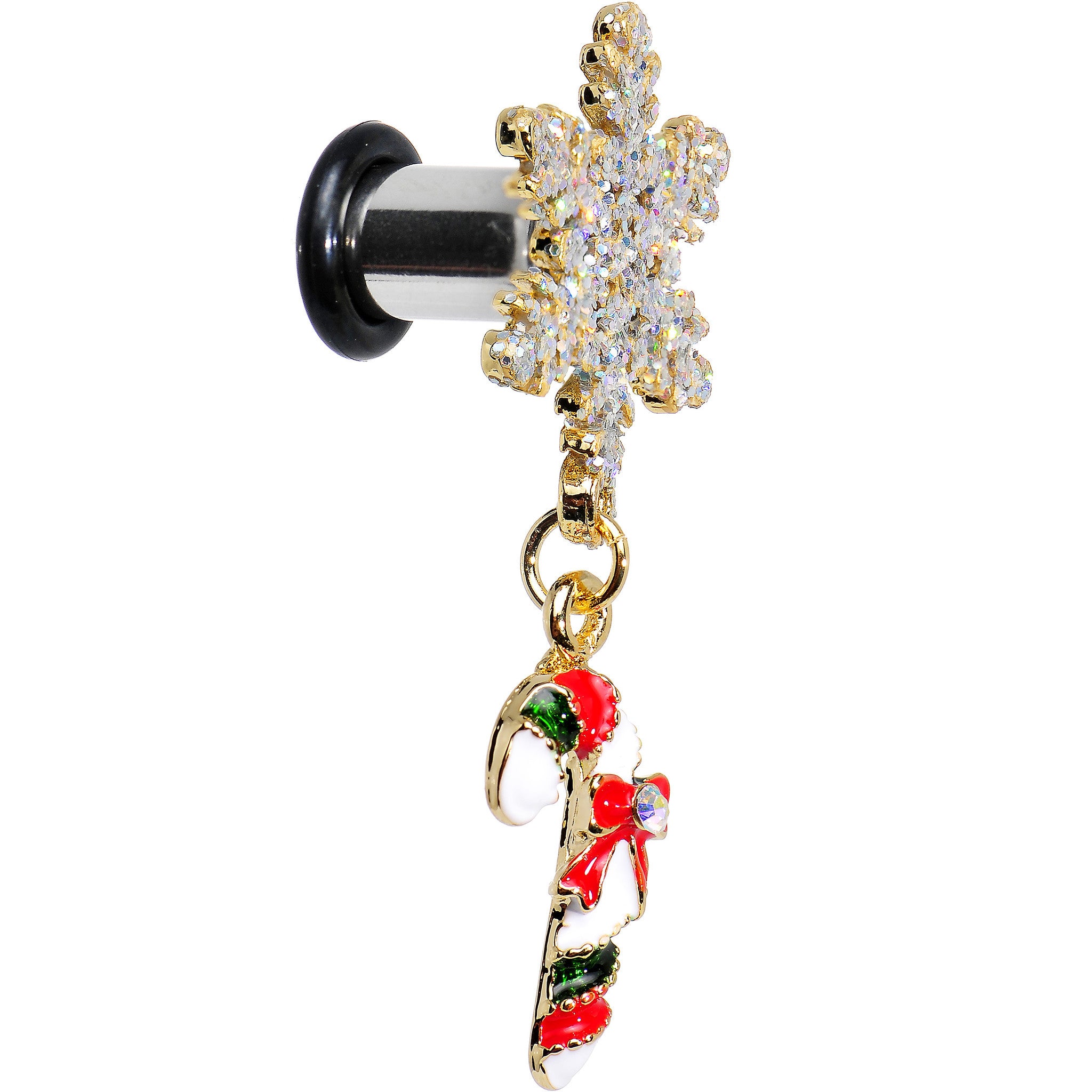 2G Snowflake and Candy Cane Christmas Single Flare Dangle Plug