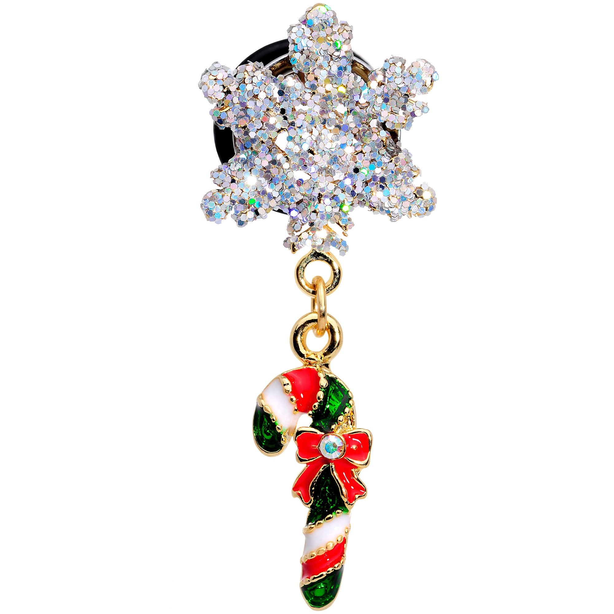 0G Snowflake and Candy Cane Christmas Single Flare Dangle Plug Set