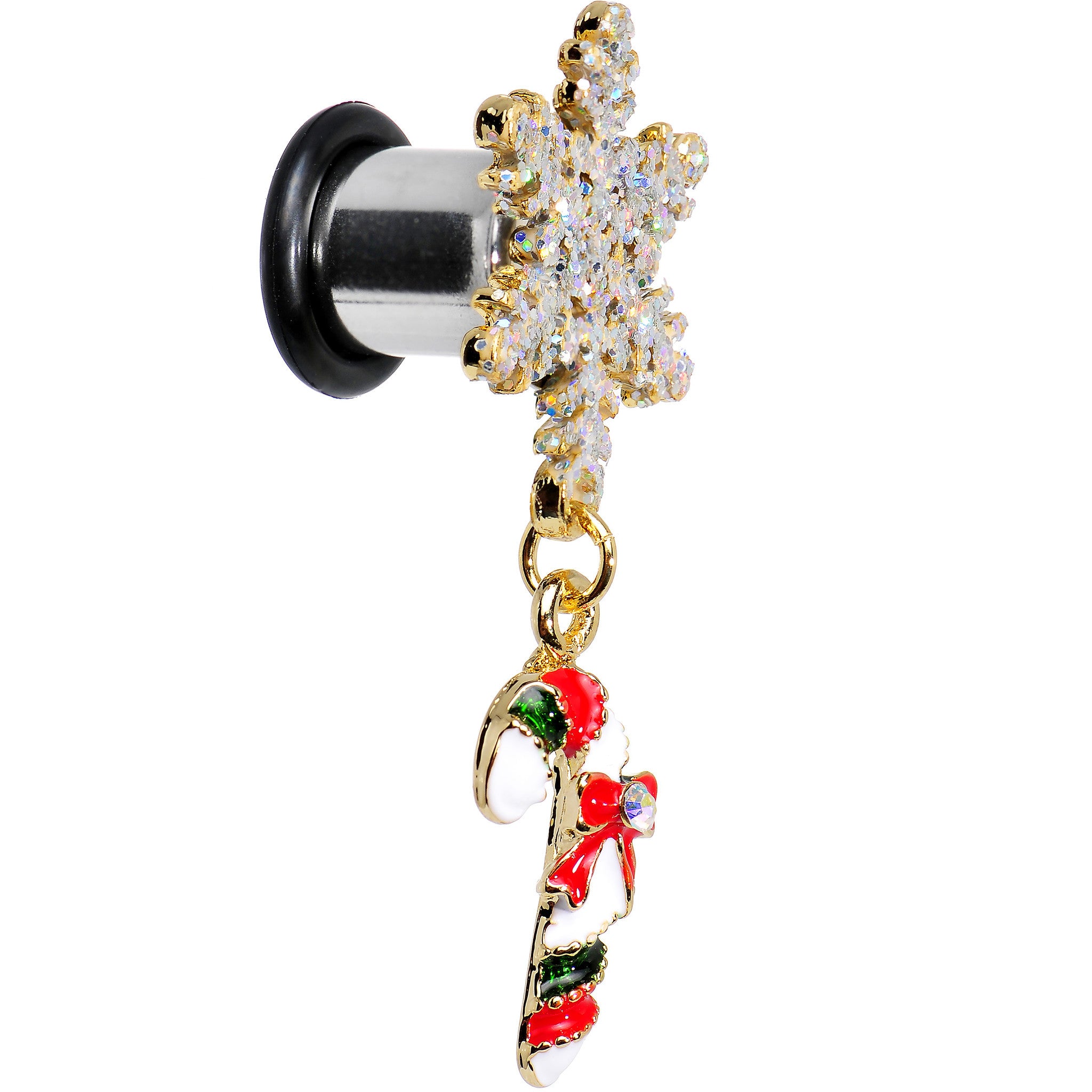 0G Snowflake and Candy Cane Christmas Single Flare Dangle Plug Set