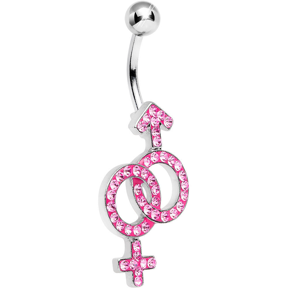 Pink Gem Joined Female and Male Symbols Dangle Belly Ring