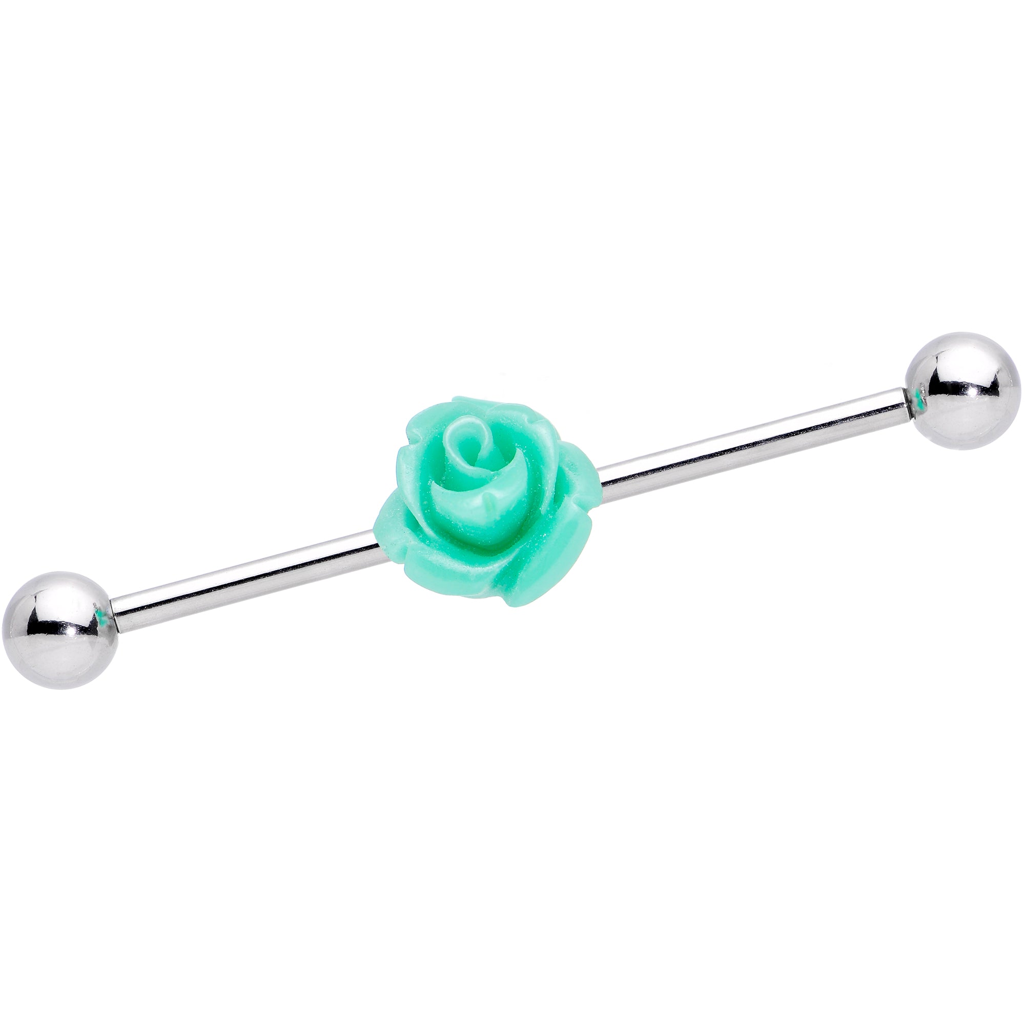 Light Green Charming Summer Rose Flower Industrial Barbell 37mm