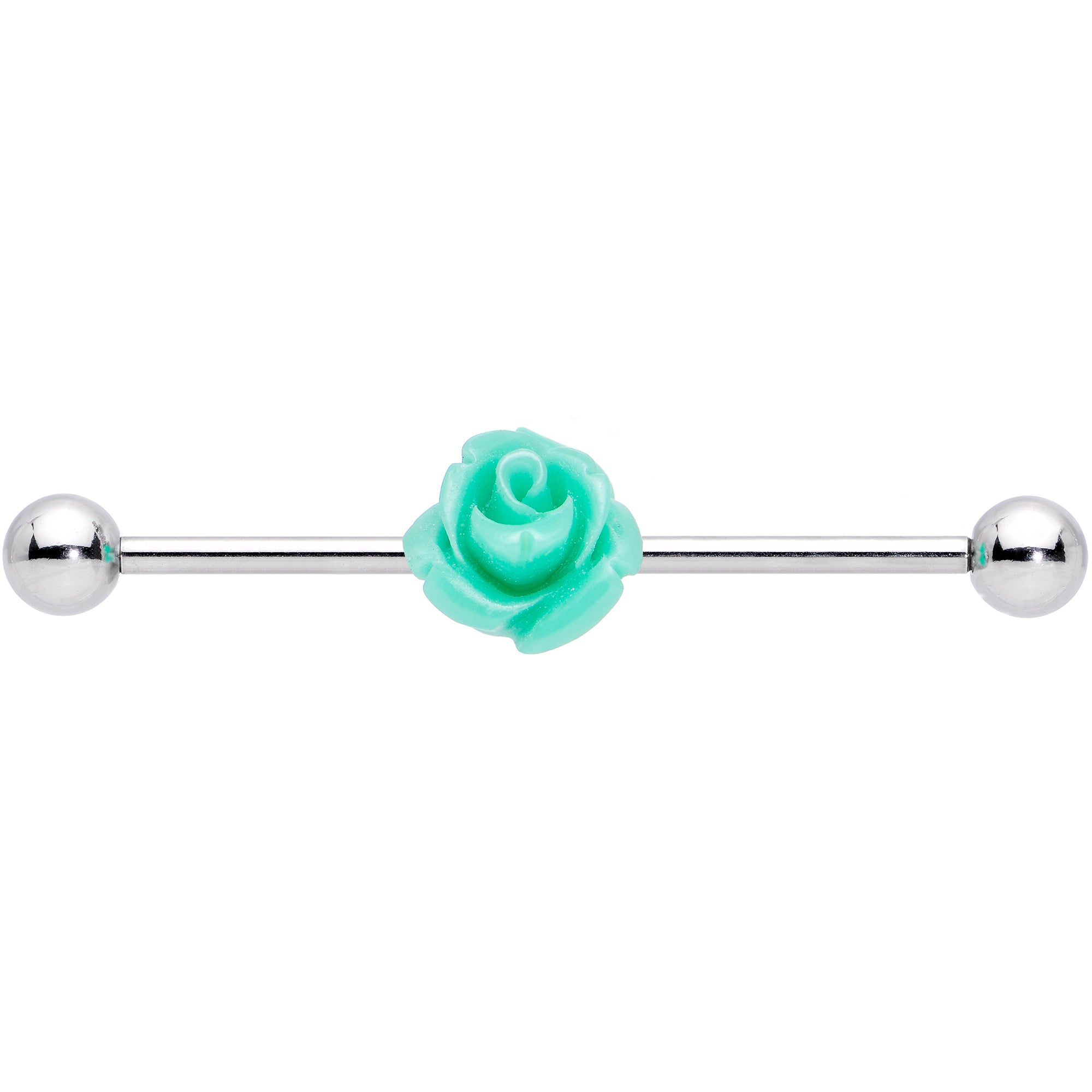 Light Green Charming Summer Rose Flower Industrial Barbell 37mm