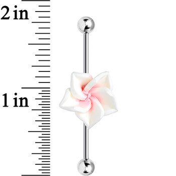Pink White Beautiful Blossoming Flower Industrial Barbell 37mm