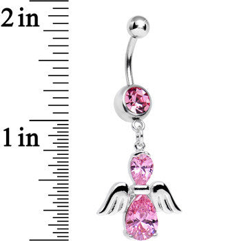 Pink Cubic Zirconia Bowling with My Angel Dangle Belly Ring