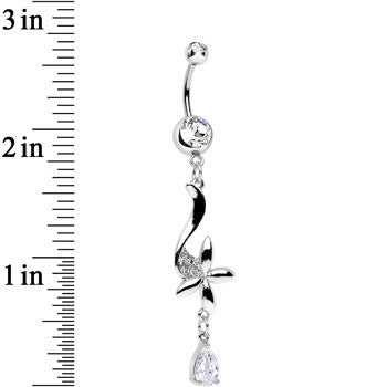 Clear Cubic Zirconia Floating on the Breeze Flower Dangle Belly Ring