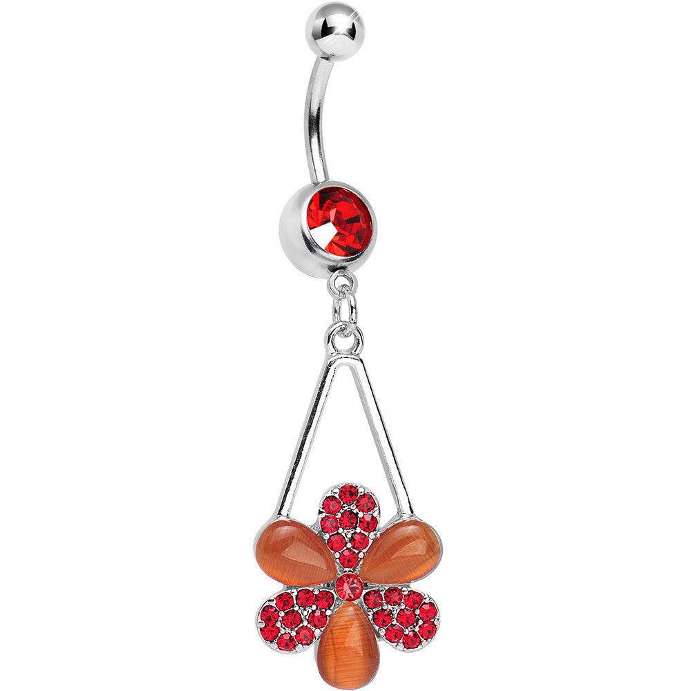 Red Gem Twinkling Crystal Pinwheel Flower Dangle Belly Ring