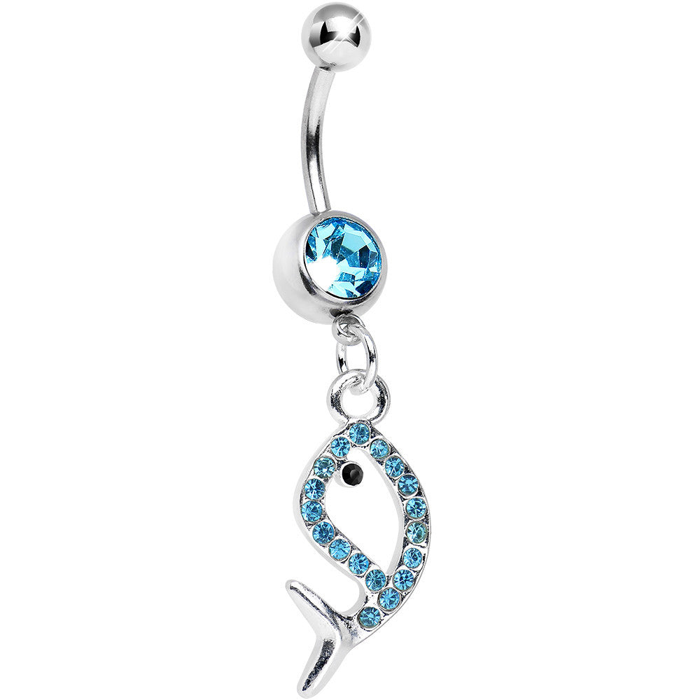 Aqua Gem Companion of Neptune Fish Dangle Belly Ring