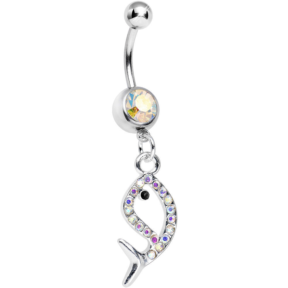 Aurora Gem Companion of Neptune Fish Dangle Belly Ring
