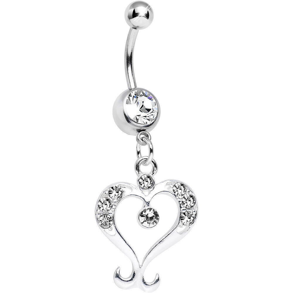 Clear Gem Fanciful Arched Heart Dangle Belly Ring