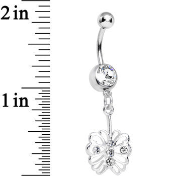 Clear Gem Fancy Blossoming Butterfly Dangle Belly Ring