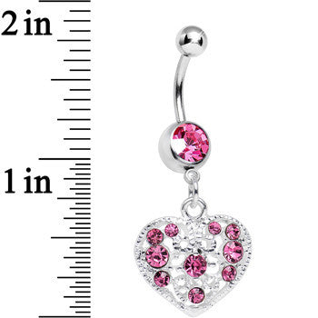 Pink Gem Lacy Heirloom Heart Dangle Belly Ring