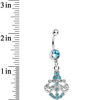 Aqua Gem Shimmering Divine Fan Dangle Belly Ring