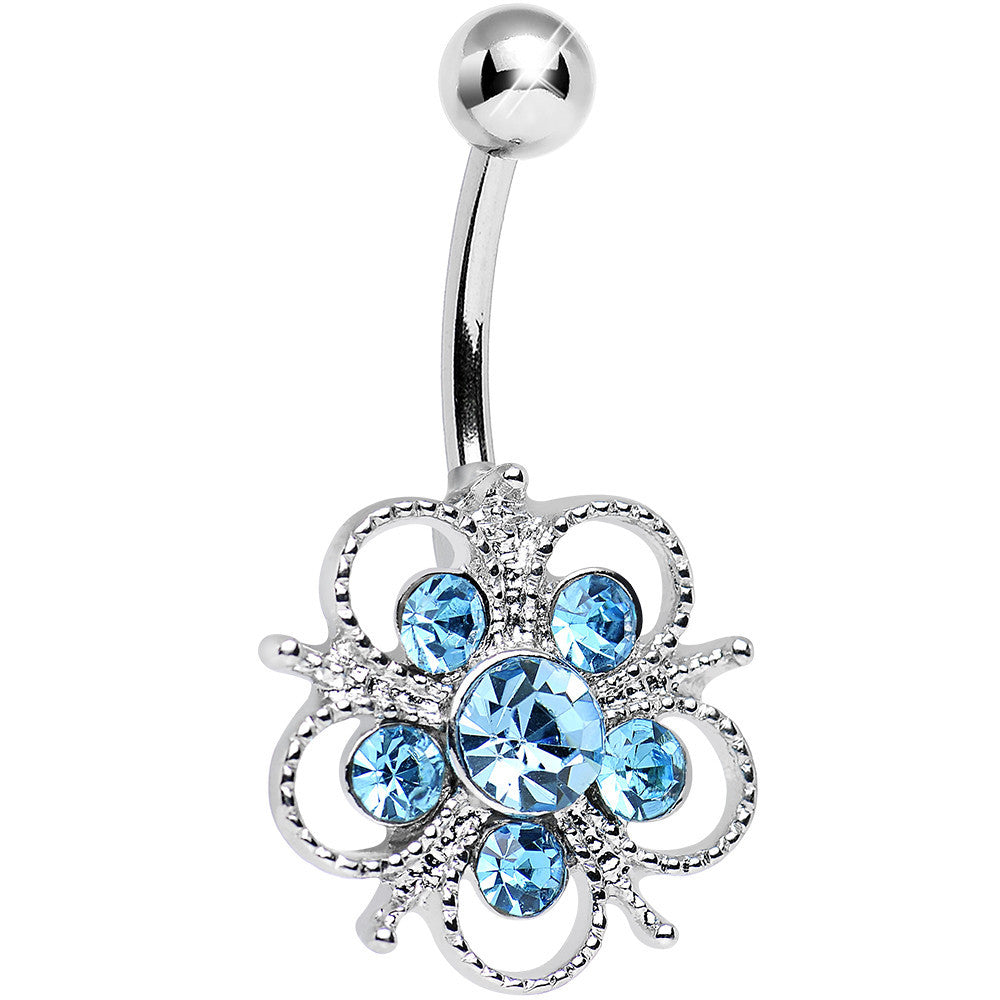 Aqua Cubic Zirconia Flamboyant Flower Belly Ring