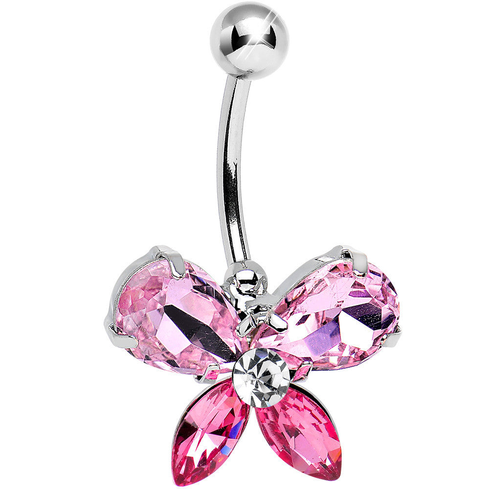 Pink Gem Spirited Sparkling Butterfly Belly Ring