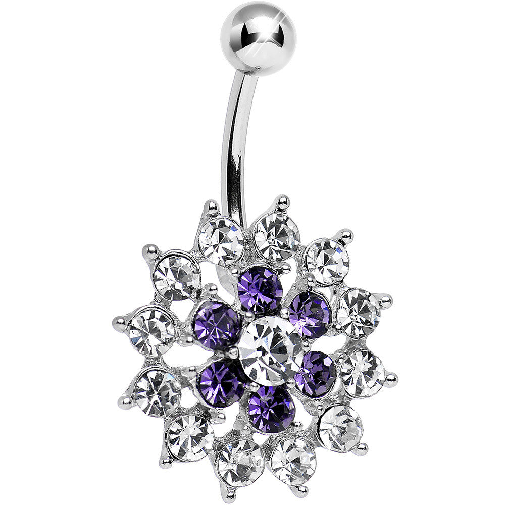 Purple Clear Cubic Zirconia Beauteous Blooming Flower Belly Ring