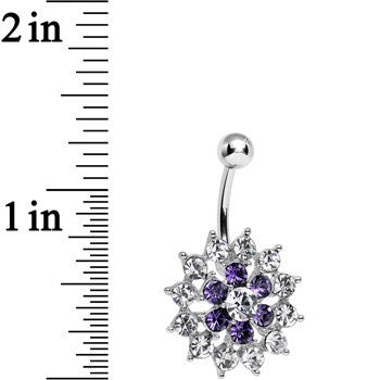 Purple Clear Cubic Zirconia Beauteous Blooming Flower Belly Ring