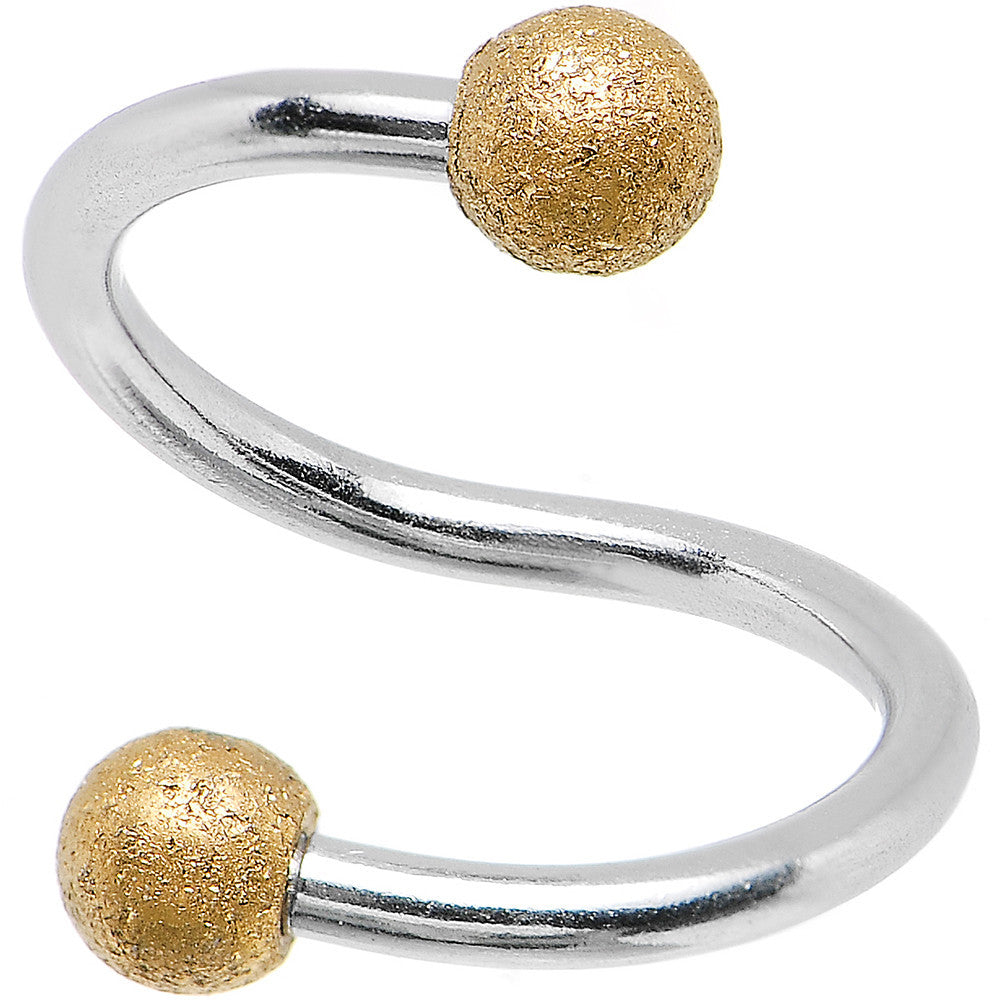 16G 3/8 Gold Tone Sandblasted Ball Ends Spiral Twister Ring