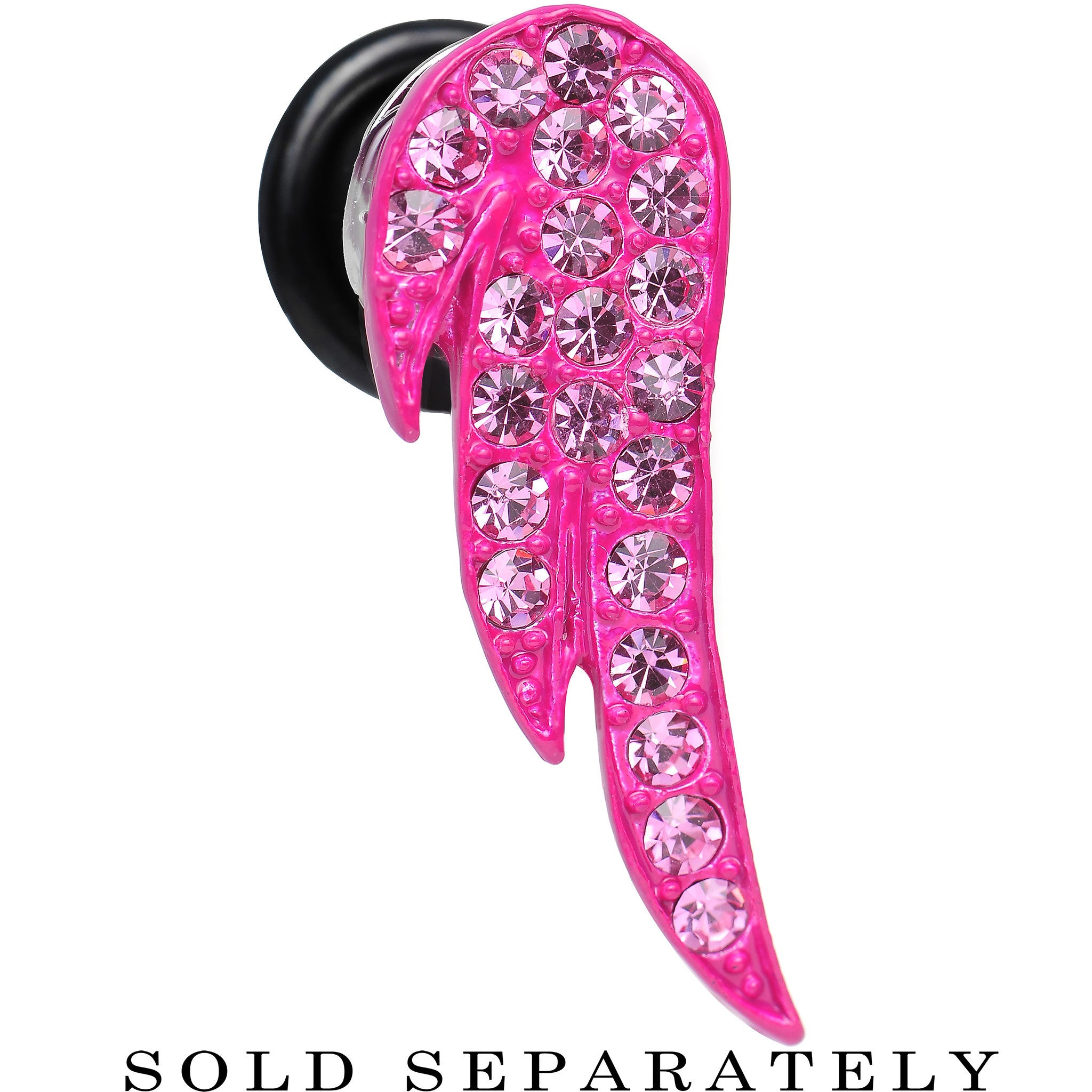 0G Pink Gem Brilliant Angel Wing Single Flare Steel Plug