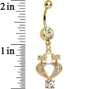 Clear Gem Gold Plated Bow Tied Basket Heart Dangle Belly Ring