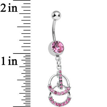 Pink Gem Double Ring of Bling Dangle Belly Ring