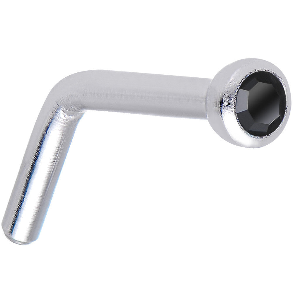 18G Black Gem Stainless Steel L-Shaped Nose Ring 1/4