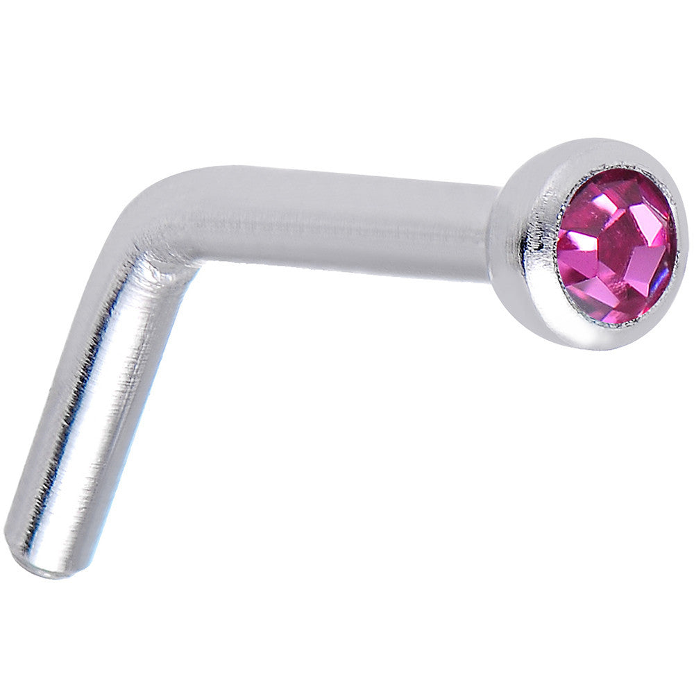 18G Pink Gem Stainless Steel L-Shaped Nose Ring 1/4