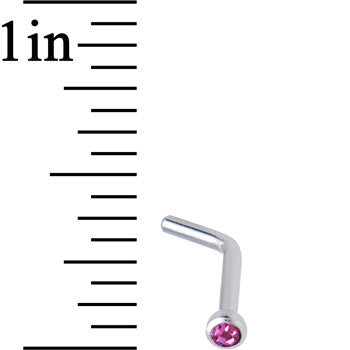 18G Pink Gem Stainless Steel L-Shaped Nose Ring 1/4