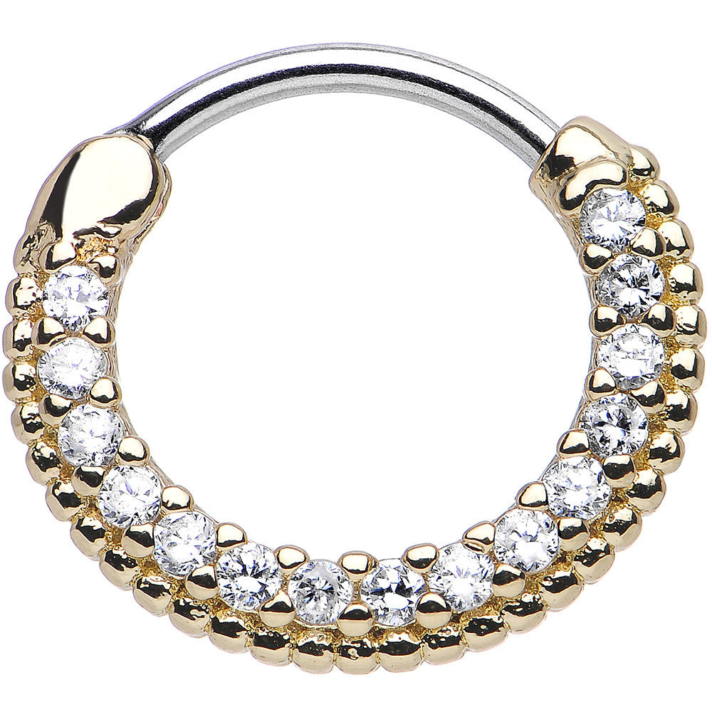 16G 3/8 Clear CZ Gold IP Ring of Brilliance Septum Clicker