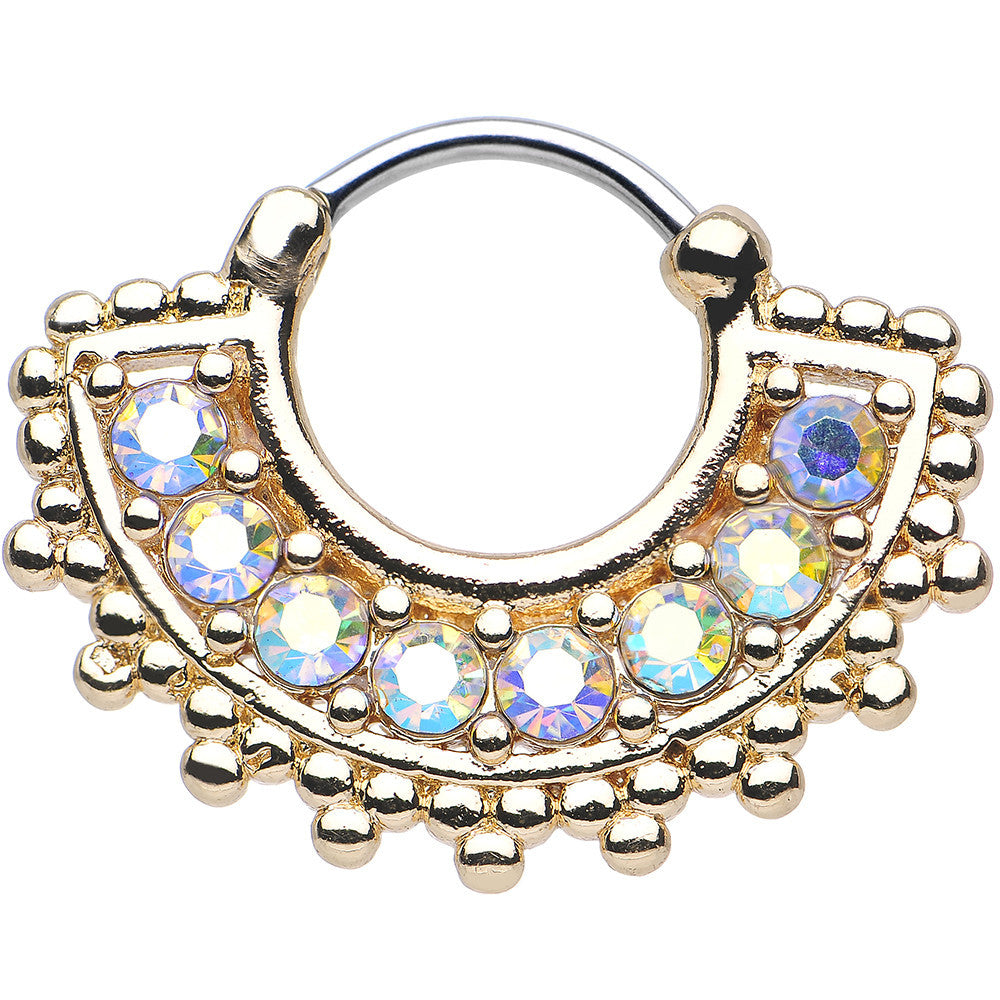 16G 3/8 Aurora CZ Gold IP Tribal Queen Septum Clicker