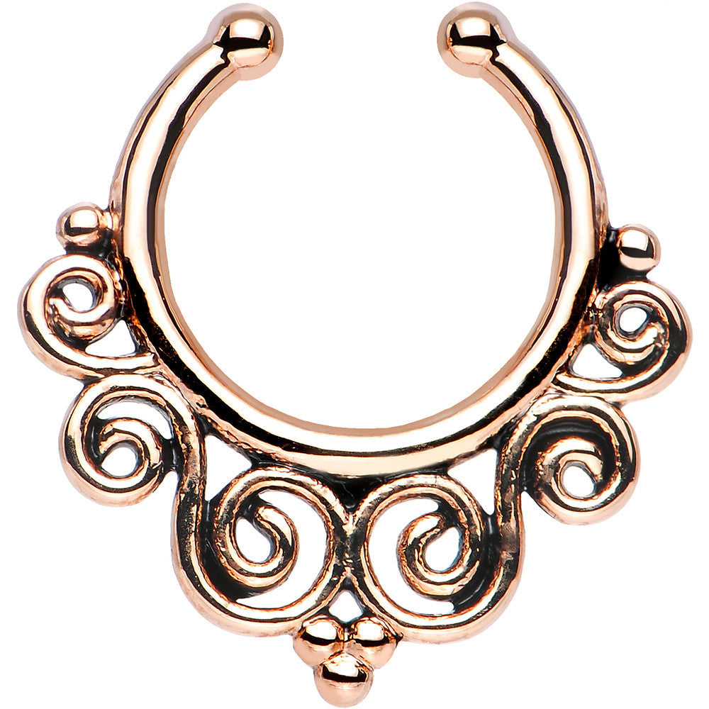Rose Gold Tempest of Swirls Non-Pierced Clip On Fake Septum Ring