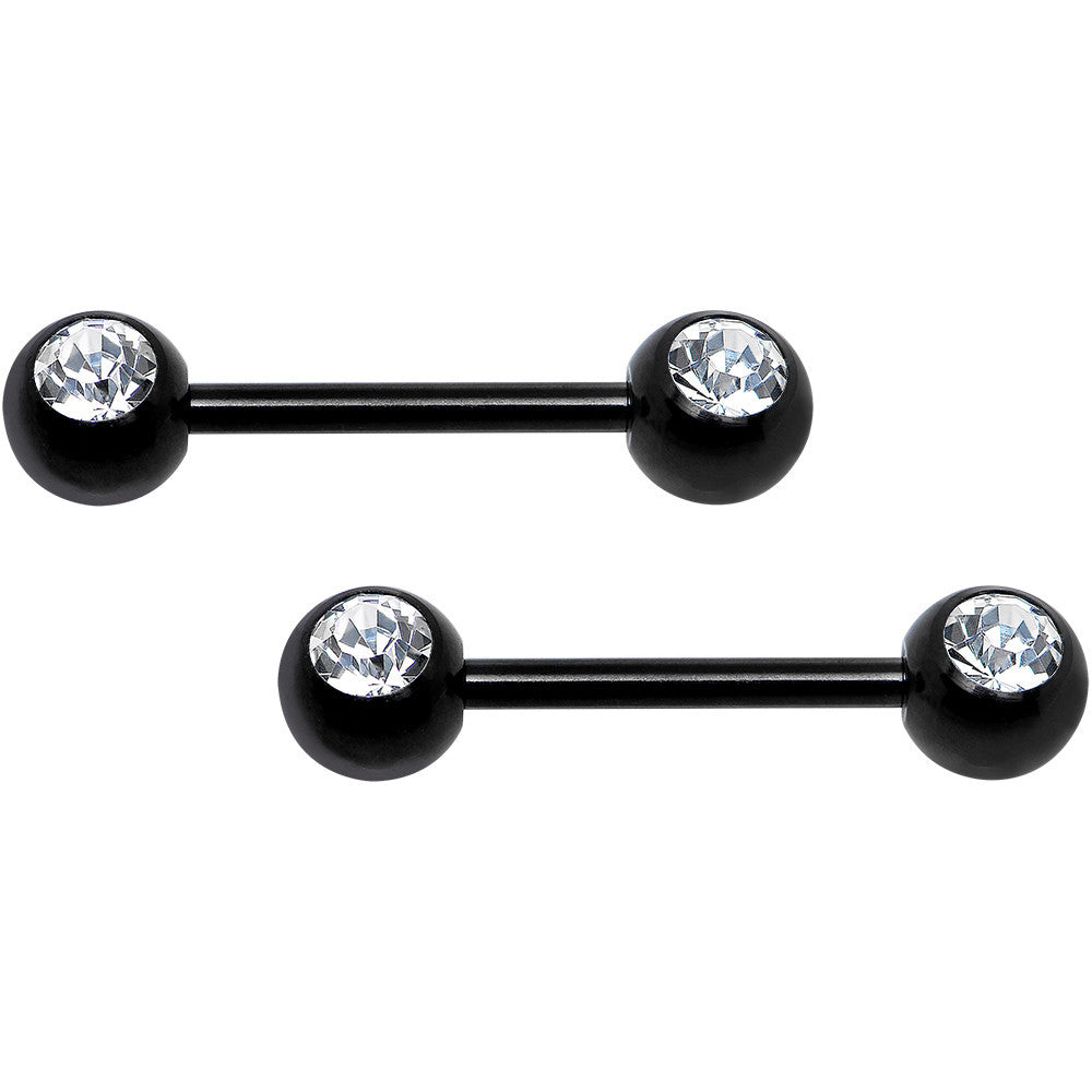 Front Gem Black Anodized Titanium Nipple Barbell Set