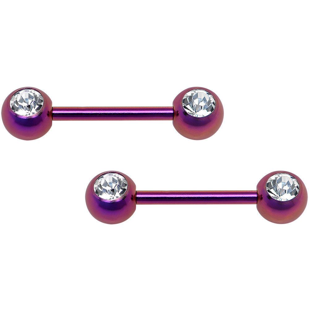 Front Gem Purple Anodized Titanium Nipple Barbell Set