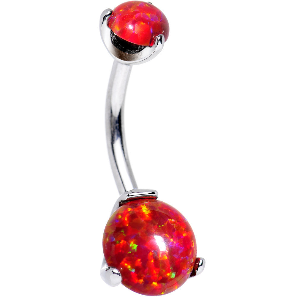 Double Red Synthetic Opal Internally Threaded Belly Ring 3/8