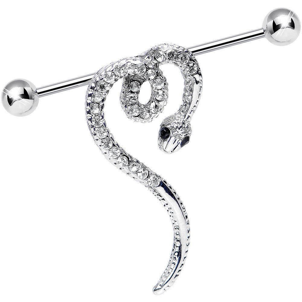 Clear Gem Heart Coiled Snake Industrial Barbell