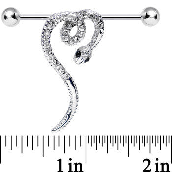 Clear Gem Heart Coiled Snake Industrial Barbell