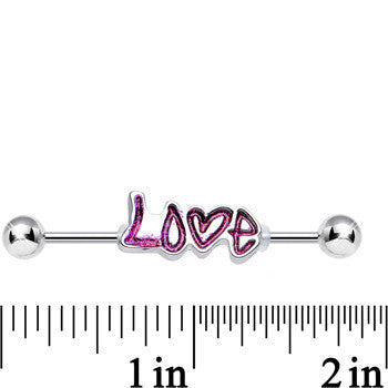 Pink Glitter Heart Full of Love Industrial Barbell