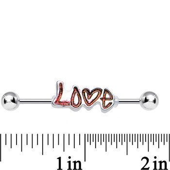 Red Glitter Heart Full of Love Industrial Barbell
