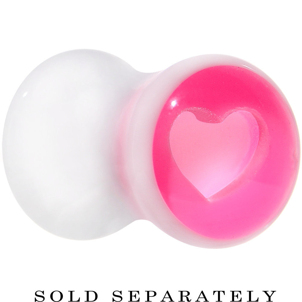 2G White Pink Acrylic Adoring Heart Saddle Plug