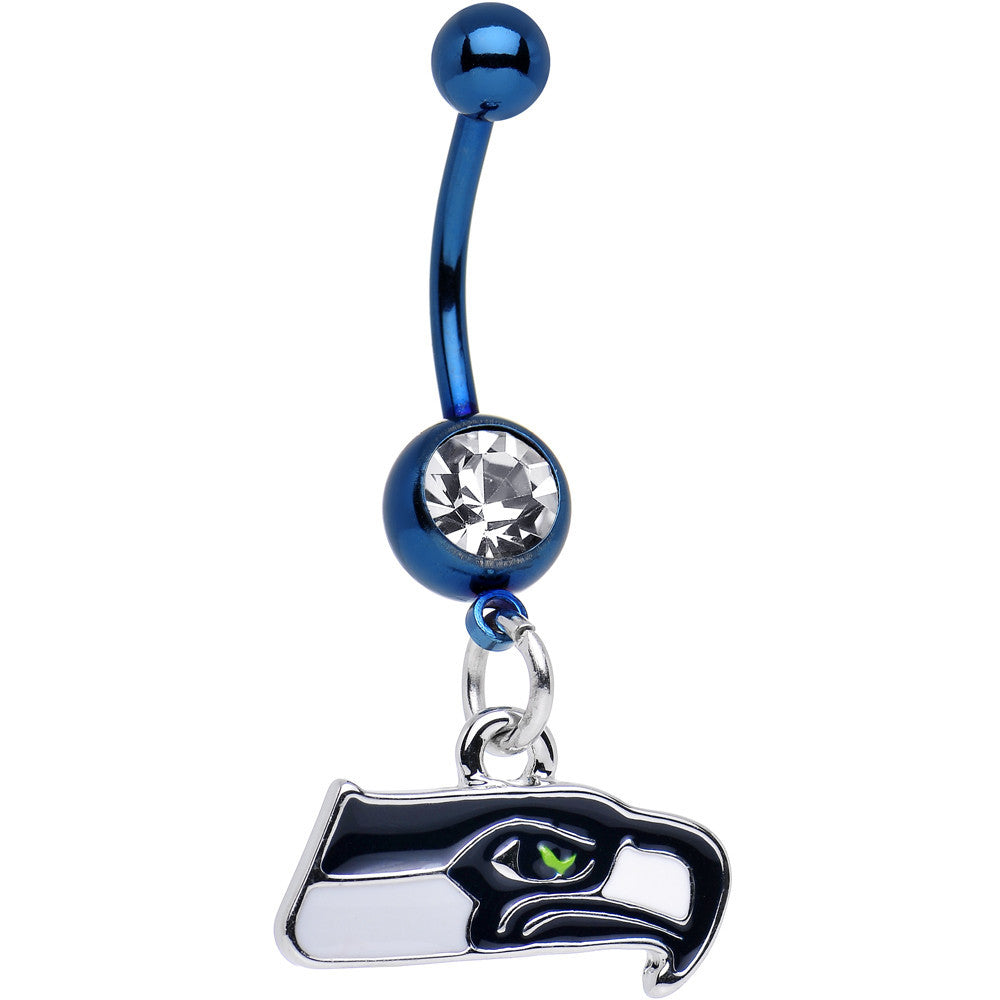 Officially Licensed NFL Clear Gem Seattle Seahawks Dangle Belly Ring