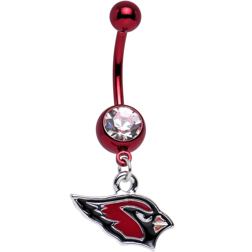 Officially Licensed NFL Clear Gem Arizona Cardinals Dangle Belly Ring