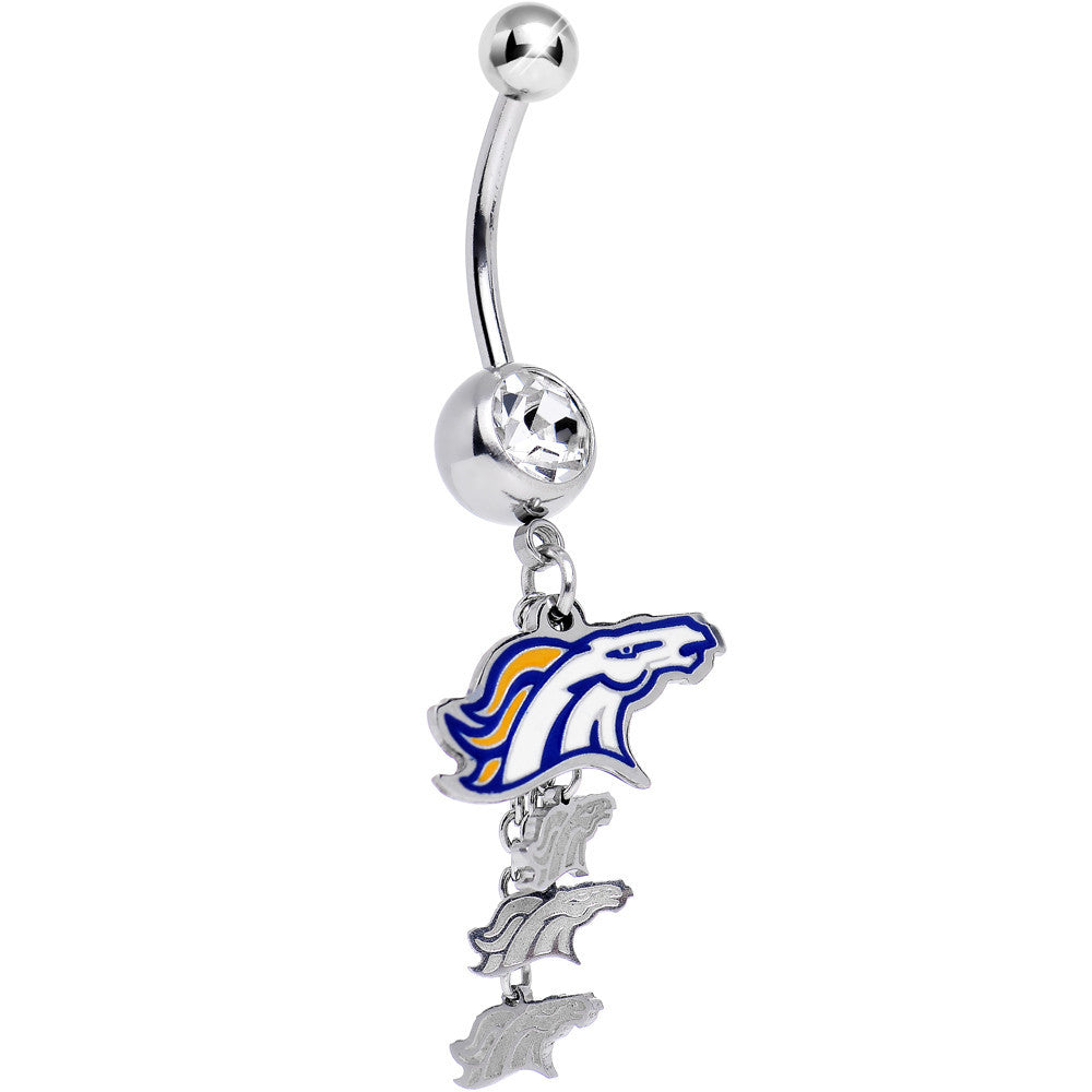 Officially Licensed NFL Clear Gem Denver Broncos Dangle Belly Ring