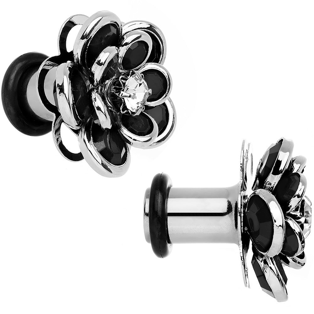 2G Black Blooming Glam Gardenia Flower Steel Plug Pair