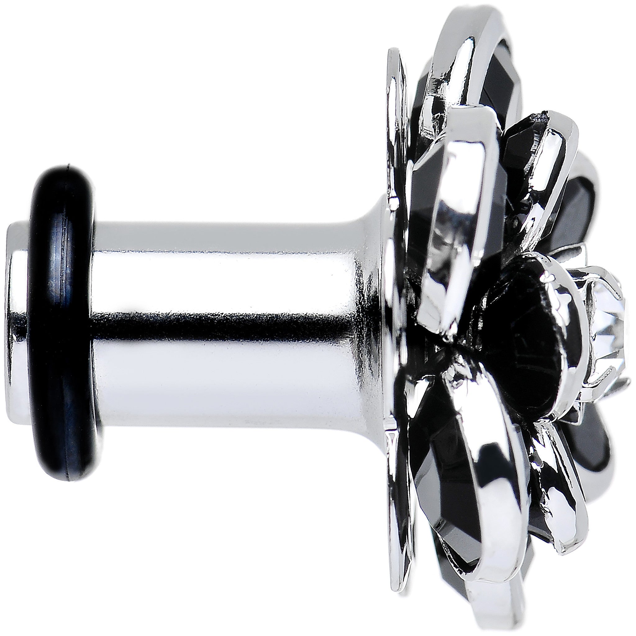 2G Black Blooming Glam Gardenia Flower Steel Plug Pair