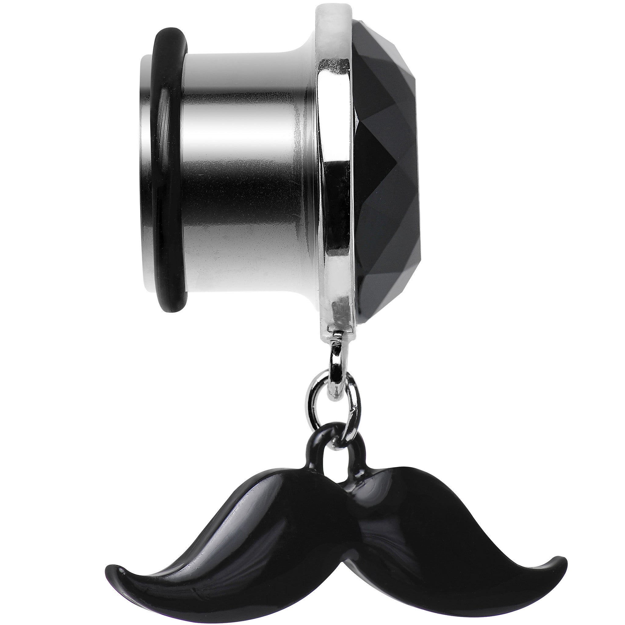 9/16 Black Dangling Mustache Steel Plug