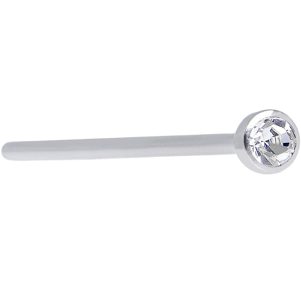 20G 3/4 Clear CZ Steel Straight Fishtail Nose Ring 2mm