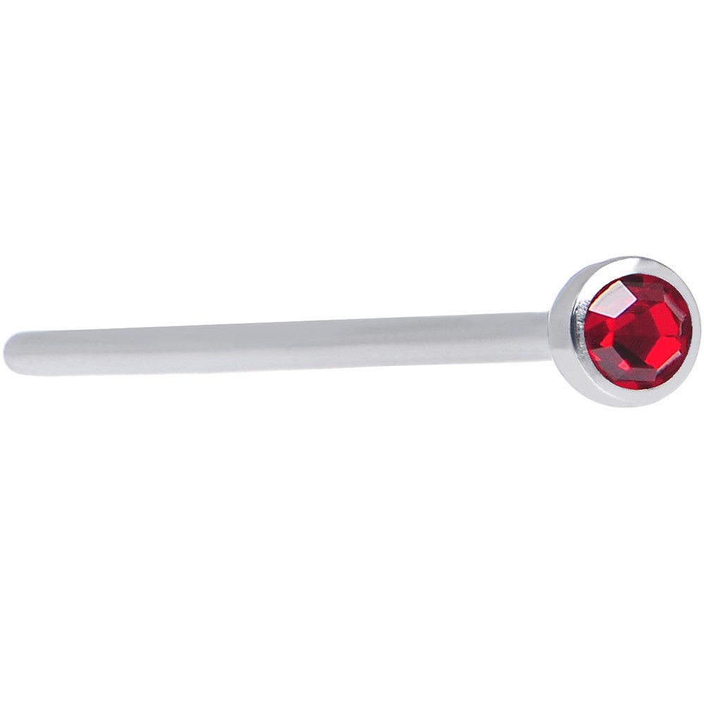 20 Gauge 3/4 Red CZ Steel Straight Fishtail Nose Ring 2mm