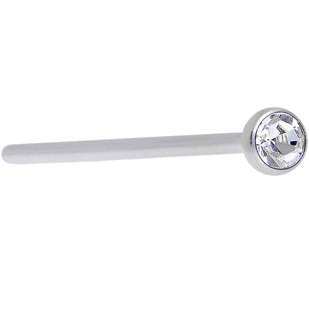 20G 3/4 Clear CZ Steel Straight Fishtail Nose Ring 2.5mm