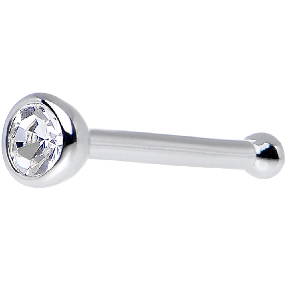20G 1/4 Clear Bezel Set CZ 14K Solid White Gold Nose Bone 2mm